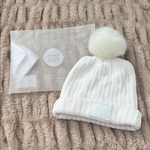NEW Love Your Melon White Pom Knit Beanie Winter Hat